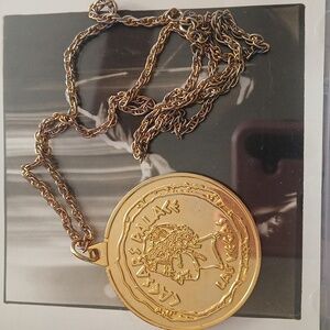 Gold Tone Medallion Necklace Caesar's Palace Vintage Collectible Chain Las Vegas